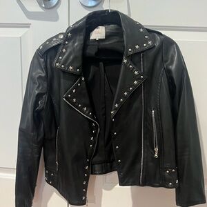 Parker Black Leather Jacket with Star Studs